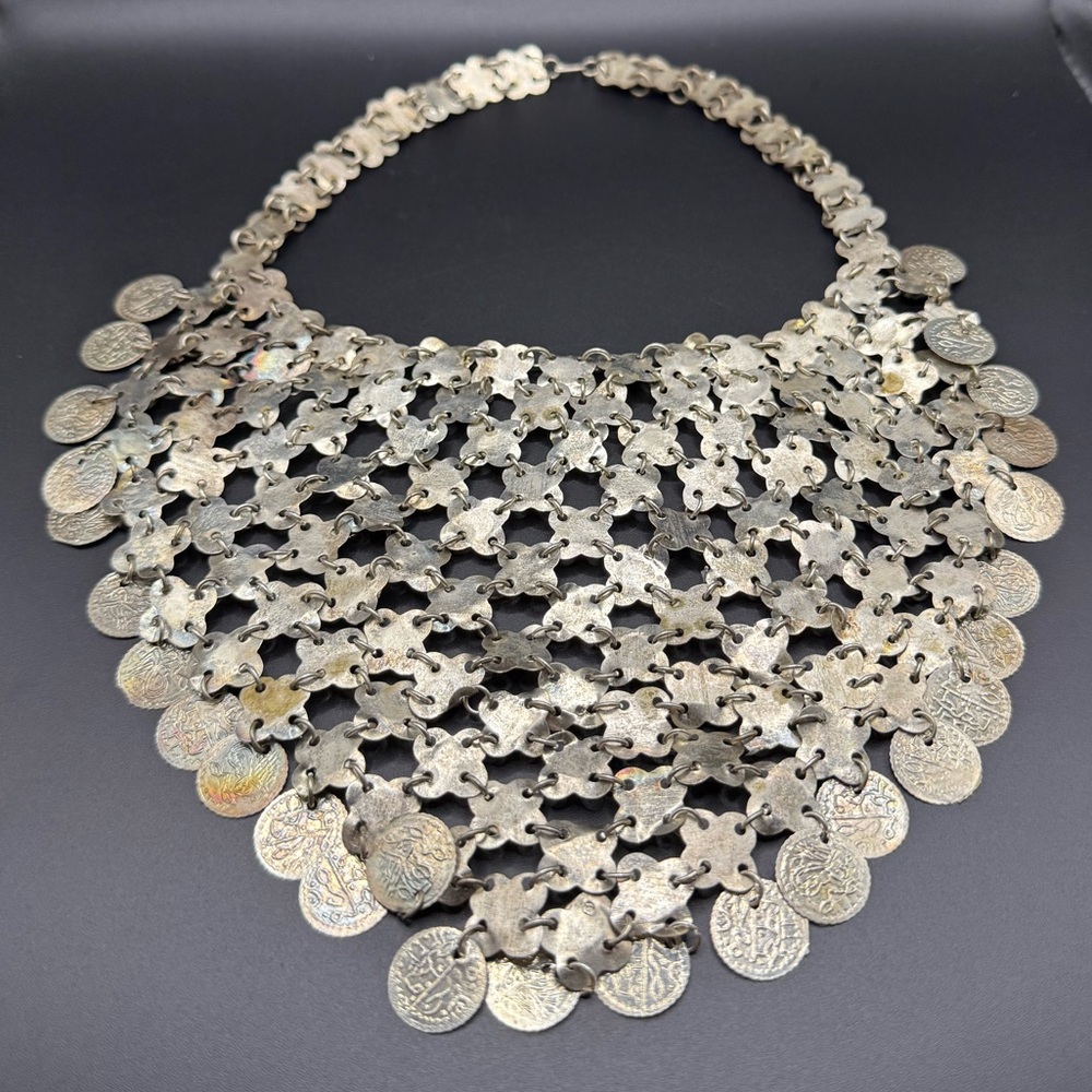 Vintage Faux Turquoise and Silver Tone Statement Necklace Bib Style Bohemian - Picture 3 of 4
